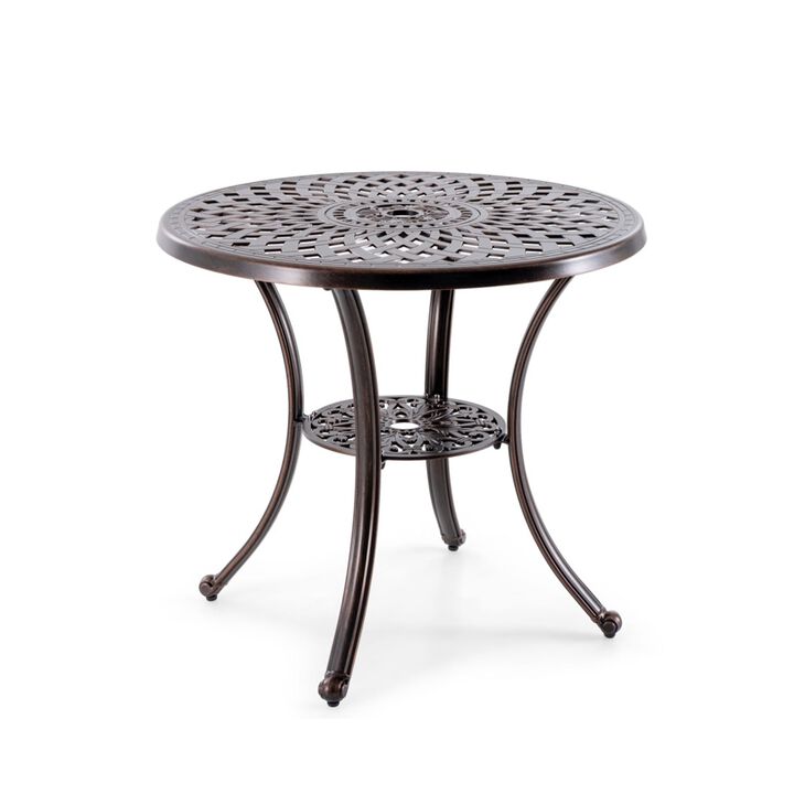 31" Round Cast Aluminum Patio Bar Table with 2" Umbrella Hole