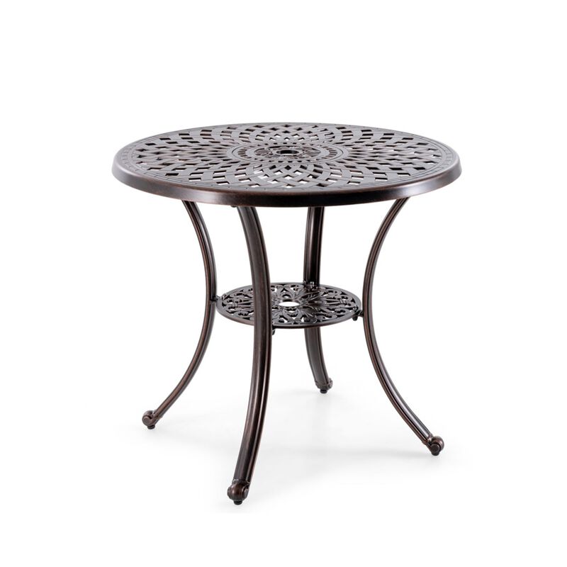 31" Round Cast Aluminum Patio Bar Table with 2" Umbrella Hole image number 0