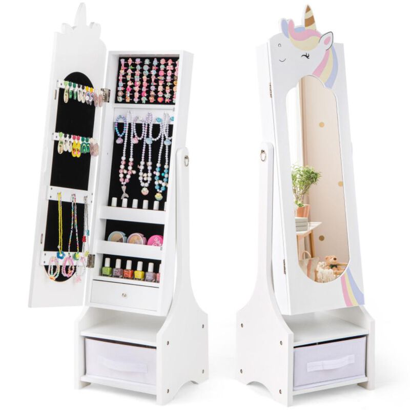 Hivvago Kids Jewelry Armoire Cabinet with Storage and 2 Tilt Angles