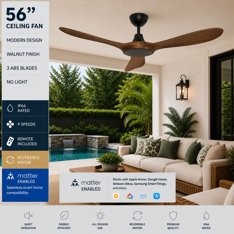 ENLIGHT 56" Smart DC Ceiling Fan, IP66 Outdoor/Coastal Rated, Matter Smart Home Integration, 3 Blades image number 1