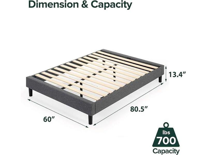 Curtis Queen Upholstered Platform Bed &ndash; Wood Slat Support, No Box Spring Needed, Grey image number 1