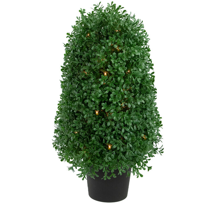 18" Pre-Lit Artificial Boxwood Cone Topiary Tree with Round Pot  Clear Lights
