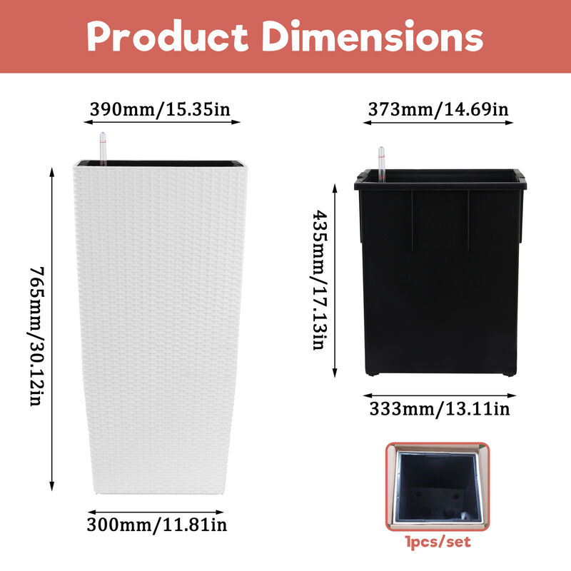 WOW PIONEER 30 Inch Tall Large Self-Watering Planter Pot with Drainage Holes, Inner Trays, Water Level Monitor for Indoor Outdoor Garden Patio Porch Backyard image number 2
