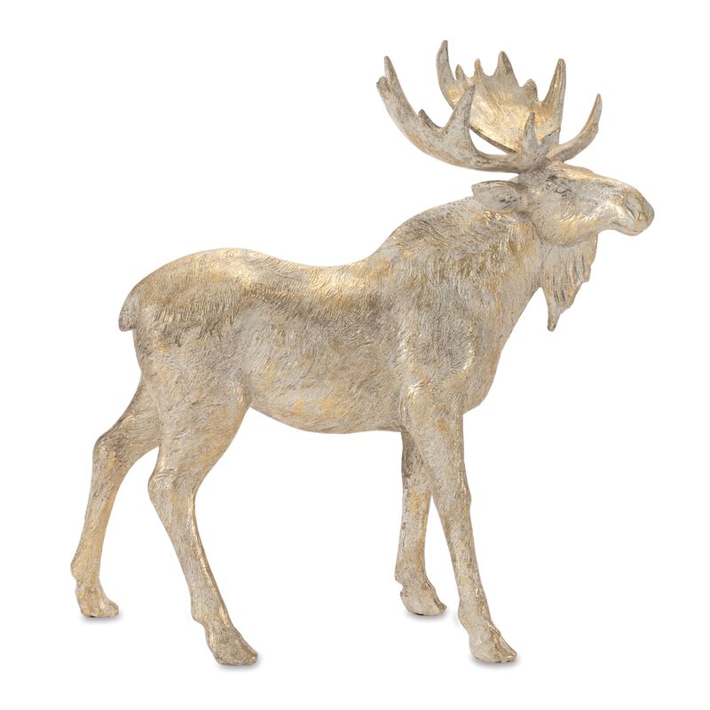 Set of 2 Winter Moose Figurines for Holiday Tabletop or Mantel Display