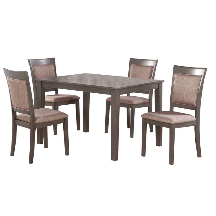 5 Piece Dining Set, Rectangular Table, 4 Chairs, Padded Seats, Taupe Gray - Benzara