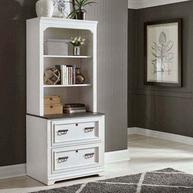 Liberty Furniture Lateral File Hutch W32" x D15" x H46" Cottage -  White w/ Charcoal Tops image number 3