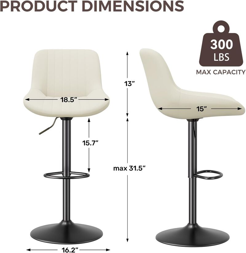 Swivel Bar Stools Set of 2, Upholstered Counter Height Bar Stools with Back and Footrest, 360 Degree Swivel Kitchen Island Chairs, Modern Barstools for Kitchen Counter, Home Bar, Dining image number 5