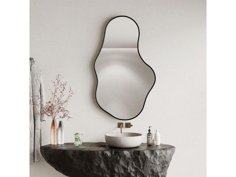 Black Irregular Wavy Wall Mirror 40x24 Inch Aluminum Frame Decor Mirror image number 1