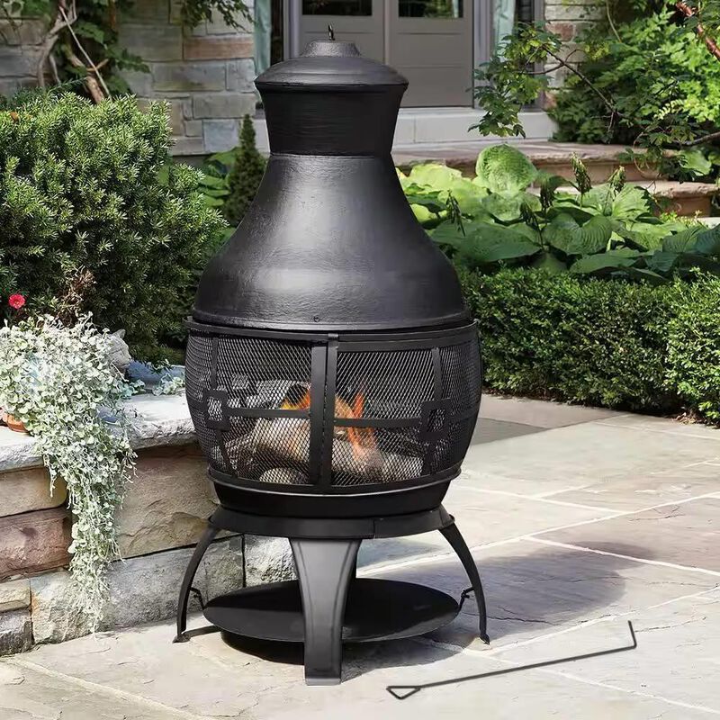 Hivvago 45-inch Black Cast Iron and Steel Outdoor Fire Pit Chimenea