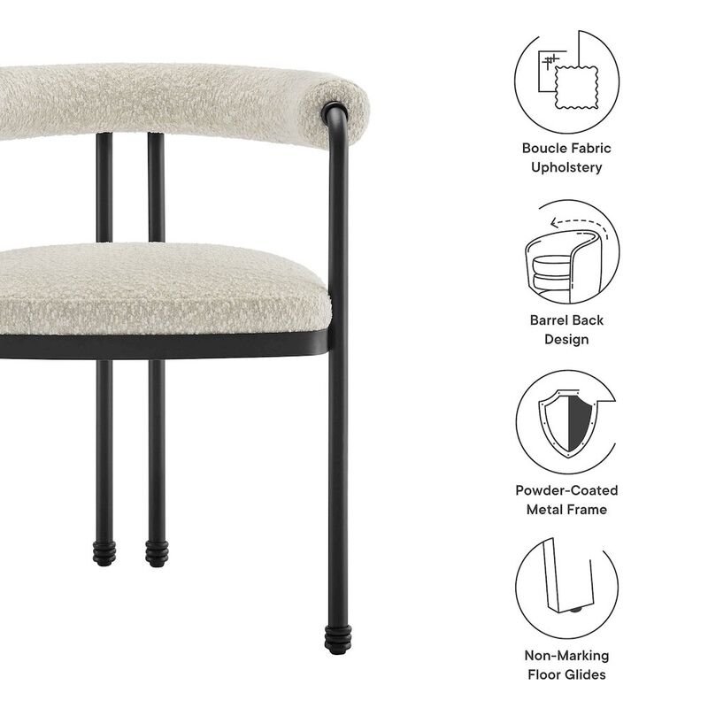 Turin Curved Back Boucle and Metal Dining Accent Chair image number 1
