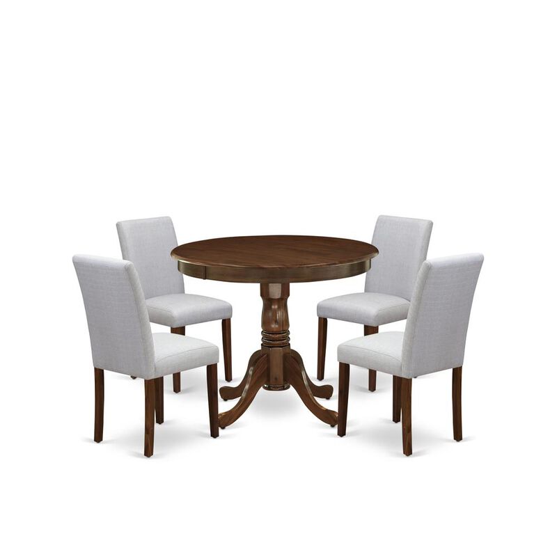 East West Furniture 5 Pc Kitchen Set Contains a Round Table and 4 Upholstered Chairs, Antique Walnut