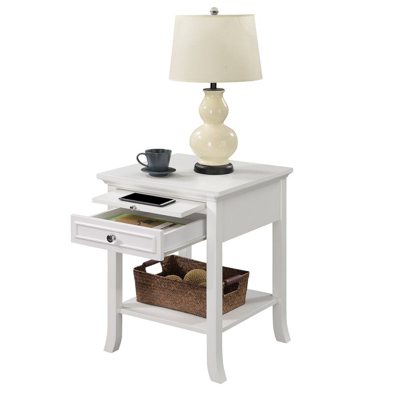 Convenience Concepts American Heritage Logan 1 Drawer End Table with Pull-Out Shelf, White, 18 in x 18 in x 24 in
