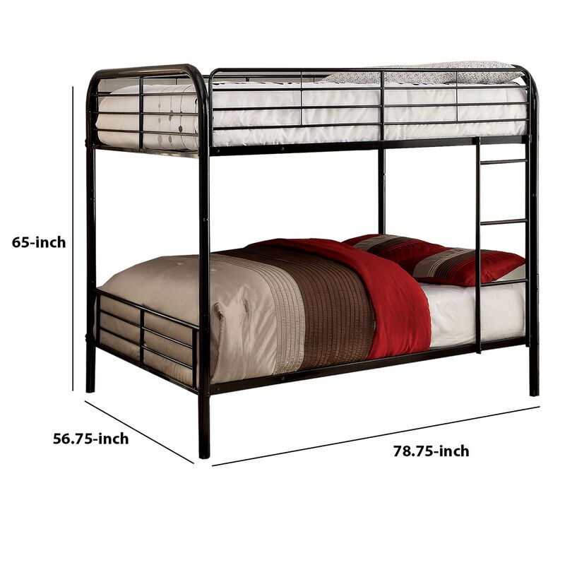 Industrial Style Full over Full Metal Bunk Bed with Tubular Frame, Black-Benzara image number 5
