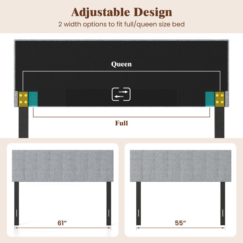Queen and Full Size Quilted Grid Headboard with Upholstered Linen Fabric image number 2