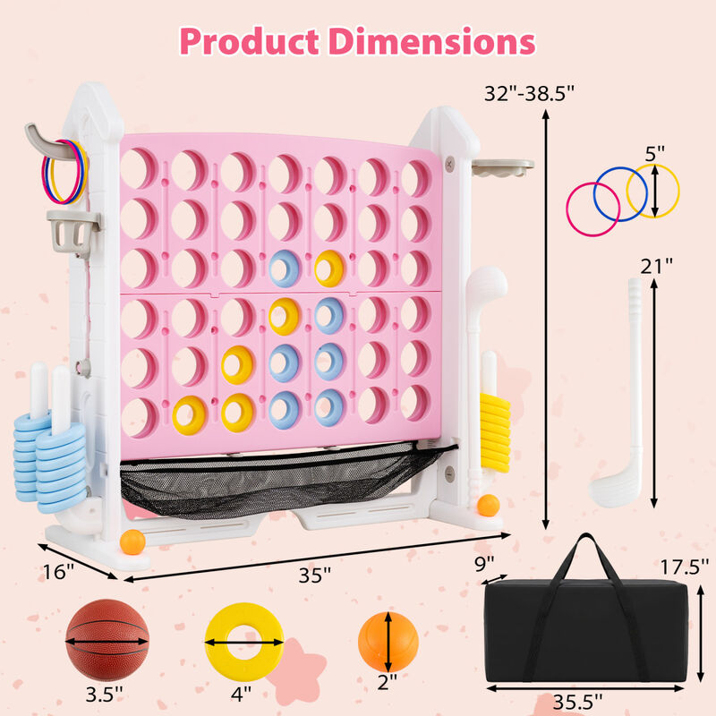 Portable 4 in 1 Row Connect Game with Mesh Net and Adjustable Height image number 2