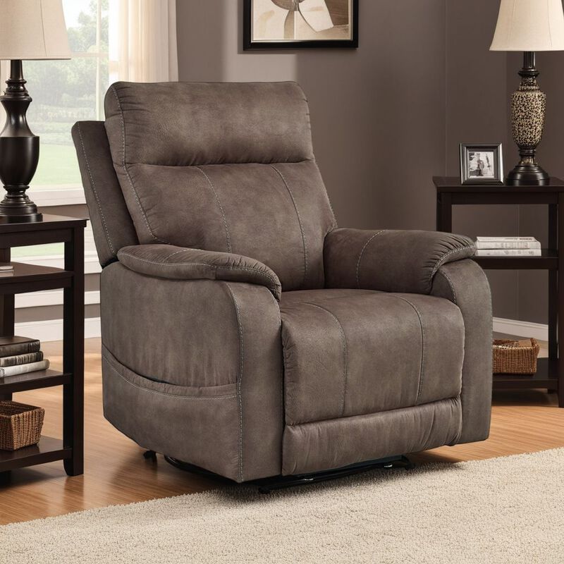 Mead Power Recliner Chair, Heat, Massage, 35 Inch Brown Faux Leather - Benzara