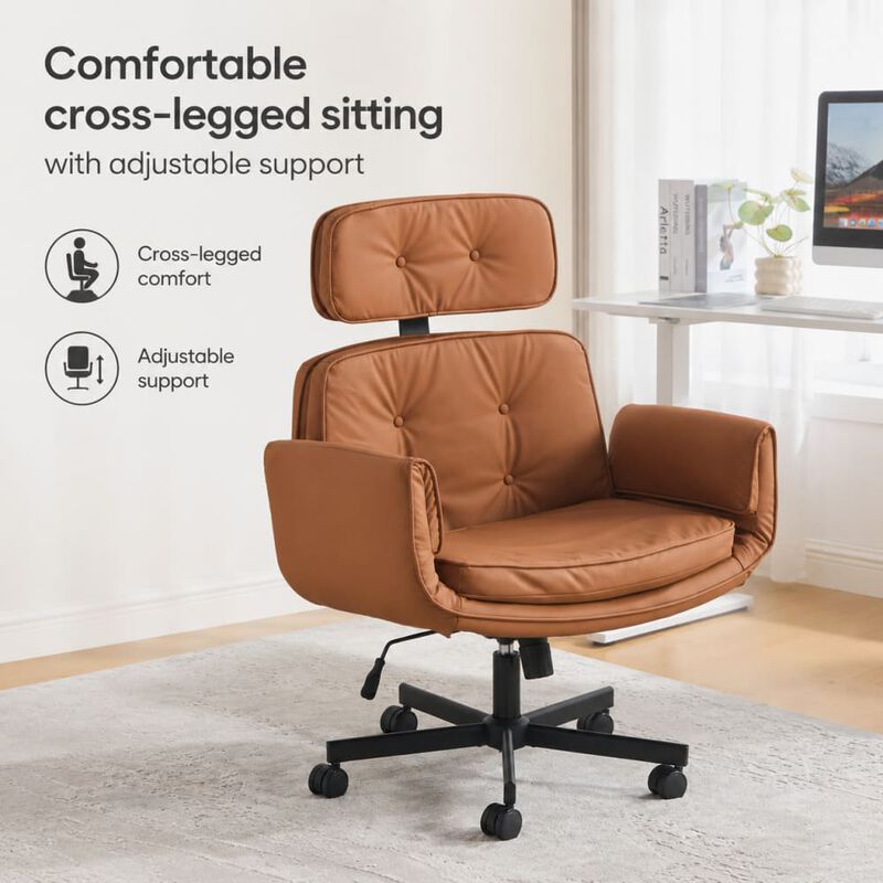 GOODSILO Cross-Legged Swivel Task Chair with Adjustable Armrests, Wheels, Removable Headrest for Home, Office, Makeup, Gaming Use image number 4