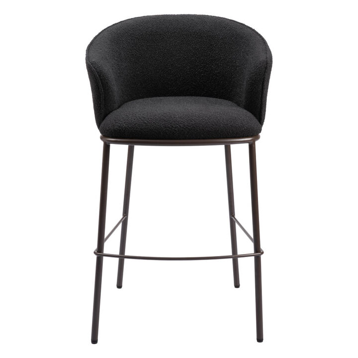 HomeRoots 30" Black And Bronze Shearling And Steel Bar Height Bar Chair