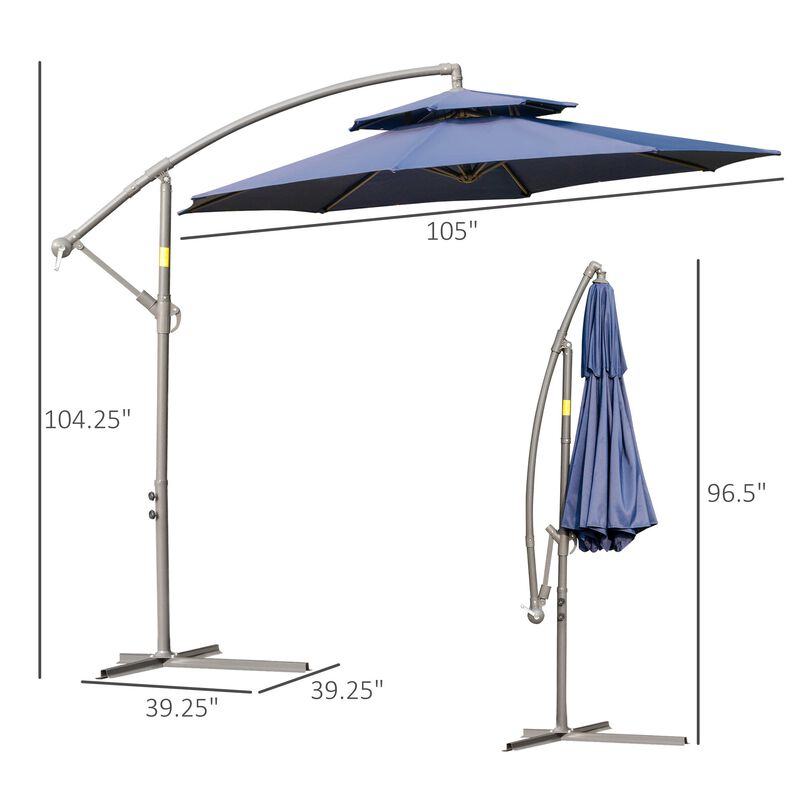 9FT Patio Cantilever Umbrella with Cross Base, Offset Hanging Umbrella with Crank Handle and 8 Ribs for Garden Backyard Beach, Dark Blue