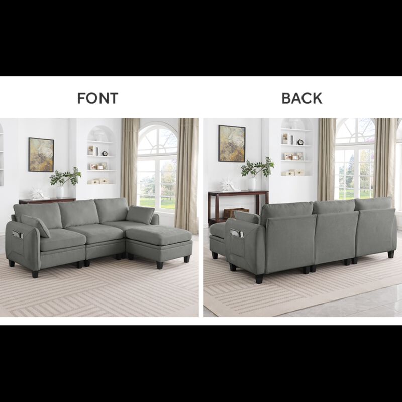 Lomfad Chenille Modular L‑Shaped Sectional Sofa image number 7
