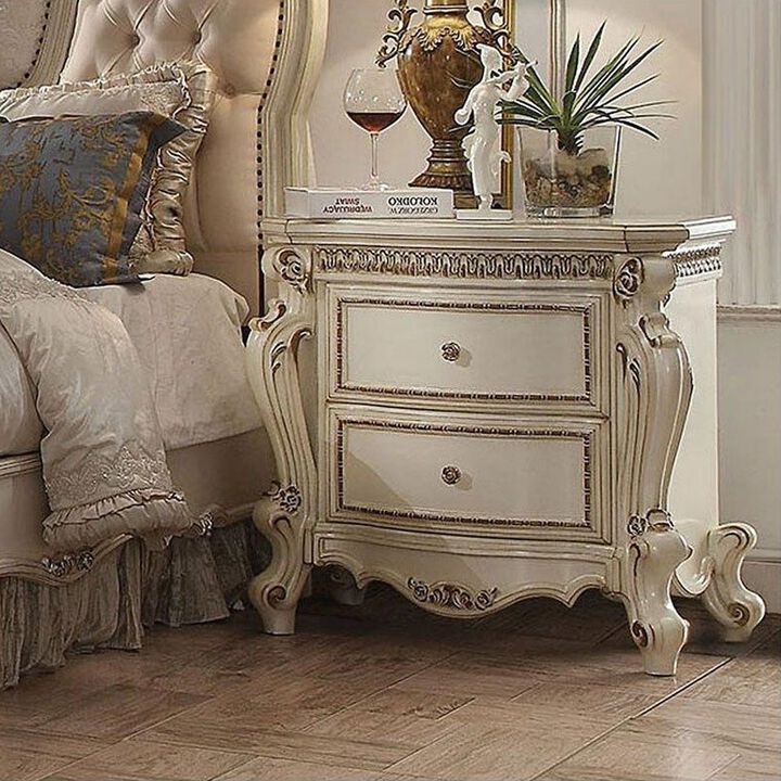 Simple Relax 2 Drawers Wood Nightstand with Single Knobs in Antique Pearl Finish