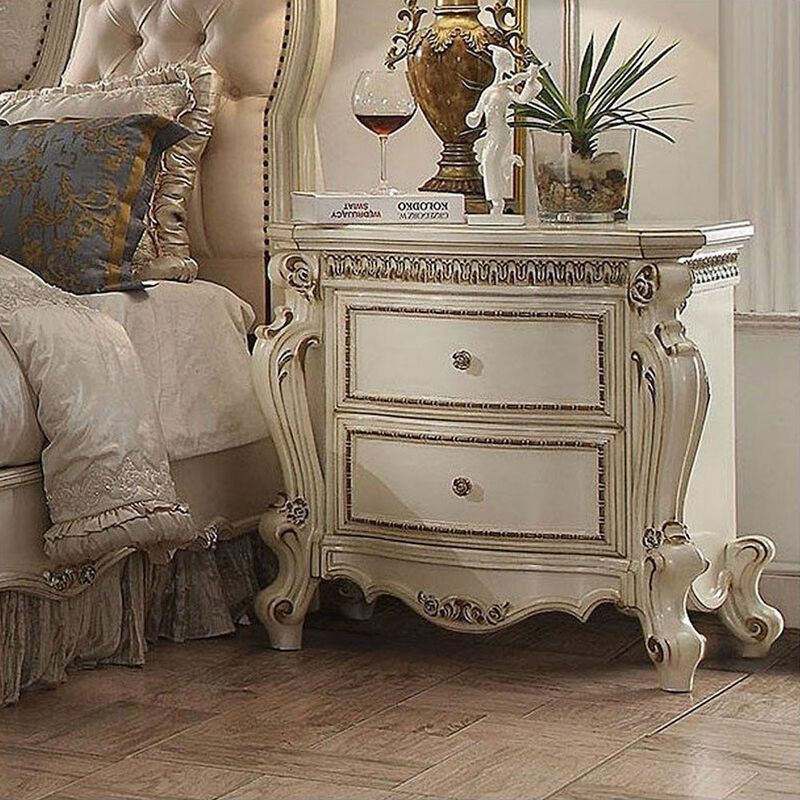 Simple Relax 2 Drawers Wood Nightstand with Single Knobs in Antique Pearl Finish image number 1