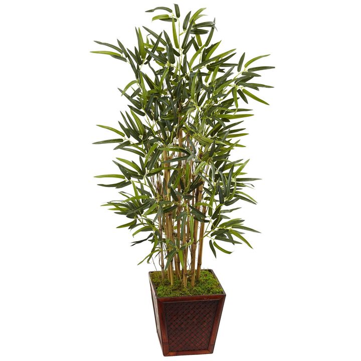 Nearly Natural 4-ft Bamboo Tree in Decorative Planter
