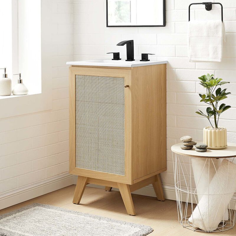 Modway Soma Rattan Weave Bathroom Vanity Cabinet (Sink Basin Not Included), 18 Inch, Oak image number 9