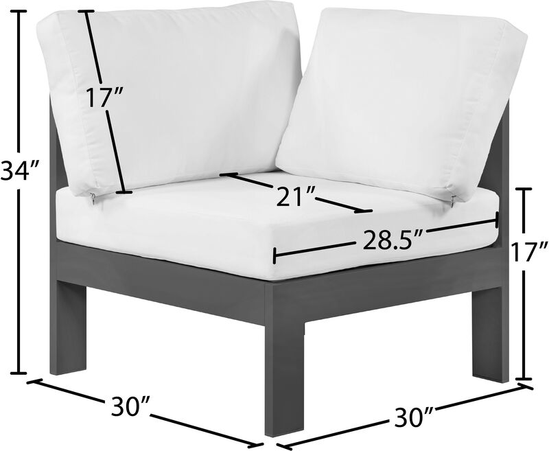 Meridian Furniture Nizuc White Water Resistant Fabric Outdoor Patio Aluminum Corner Chair image number 6