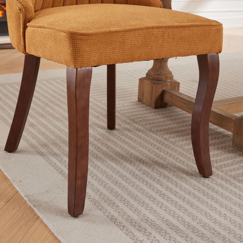 Whisen 2-Piece 25inch Dining Chairs, Rayon Linen Upholstered Channel Tufted with Curved Solid Wood Legs for Kitchen Dining Room image number 7