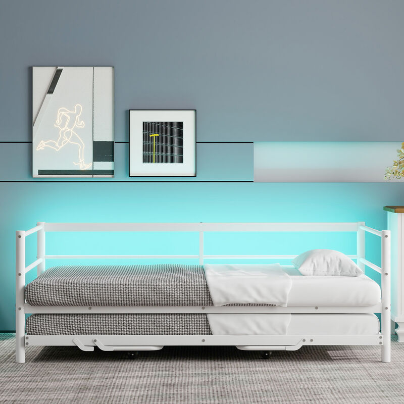 Merax Metal Daybed with LED and Adjustable Trundle