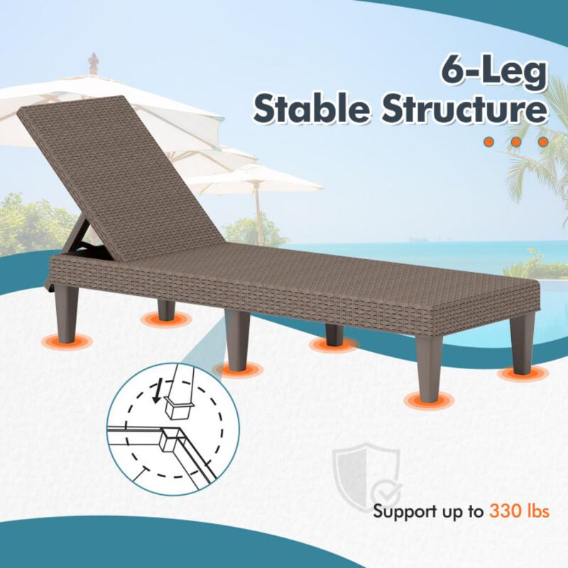 Hivvago Outdoor Chaise Lounger Chair with Waterproof Rattan Textured PP Surface and 330 lbs Capacity