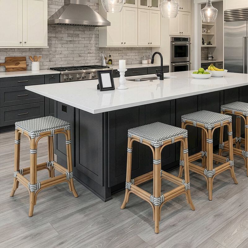 Butler Specialty Laguna 24.5 in. Seat Height Rattan Counter Stool, Gray and White image number 1