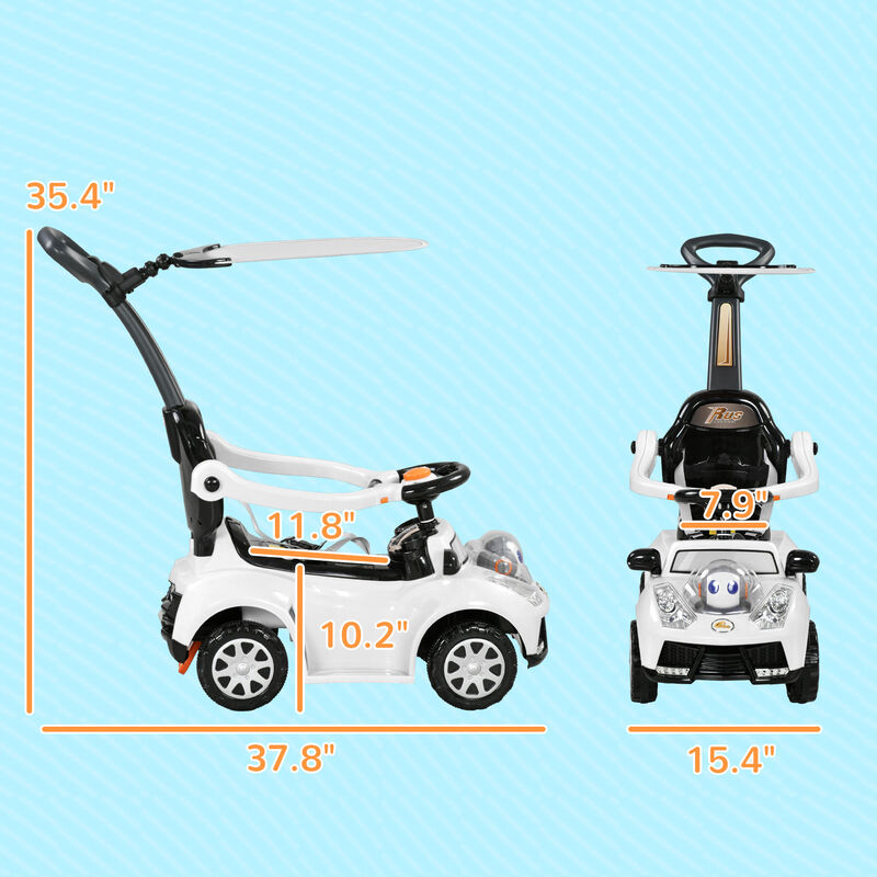 BreeBe 3 in 1 Push Car Sliding Car with Removable Handle, Music, Horn, Canopy, Safety Guardrail image number 2