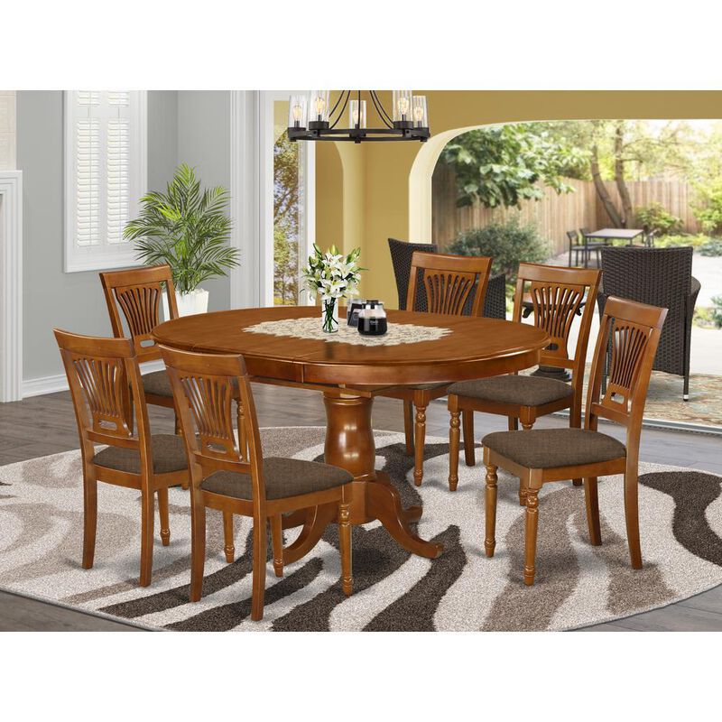 5 Pc Portland Table having 18" Leaf and 4 hard wood Seat Chairs in Saddle Brown .
