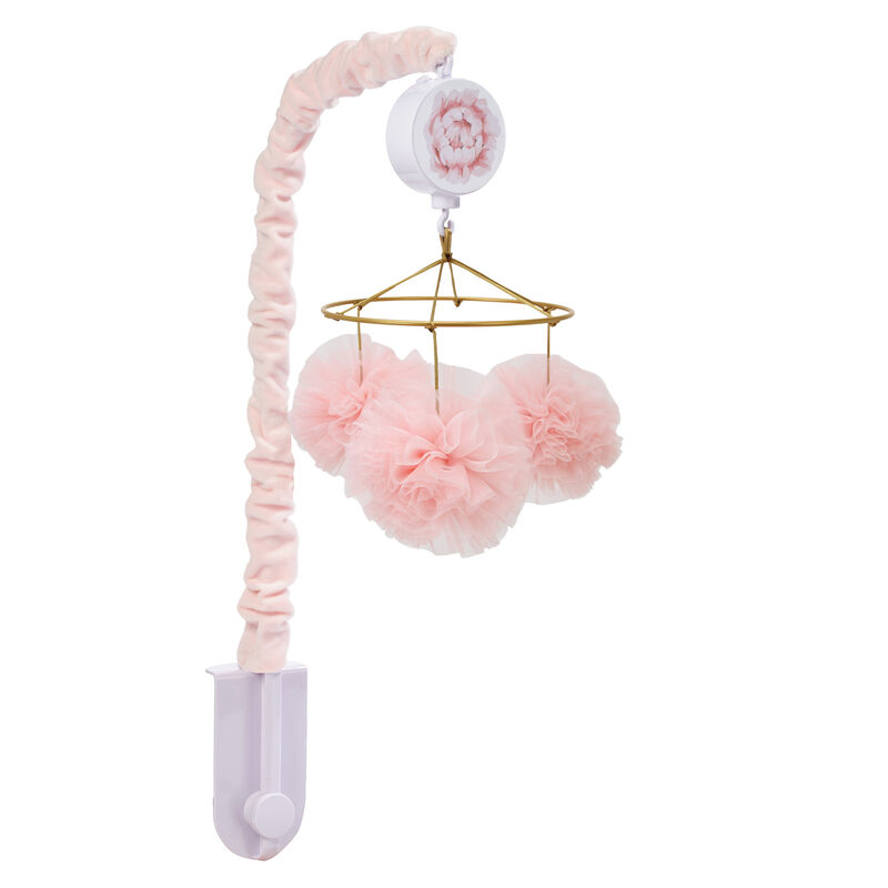 Lambs & Ivy Secret Garden Pink Pom Pom Musical Baby Crib Mobile Soother Toy