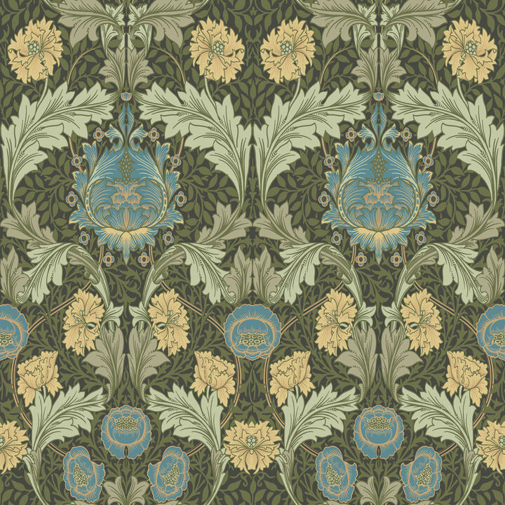 Myrtle Dark Green Floral Ogee Wallpaper (Set of 2)