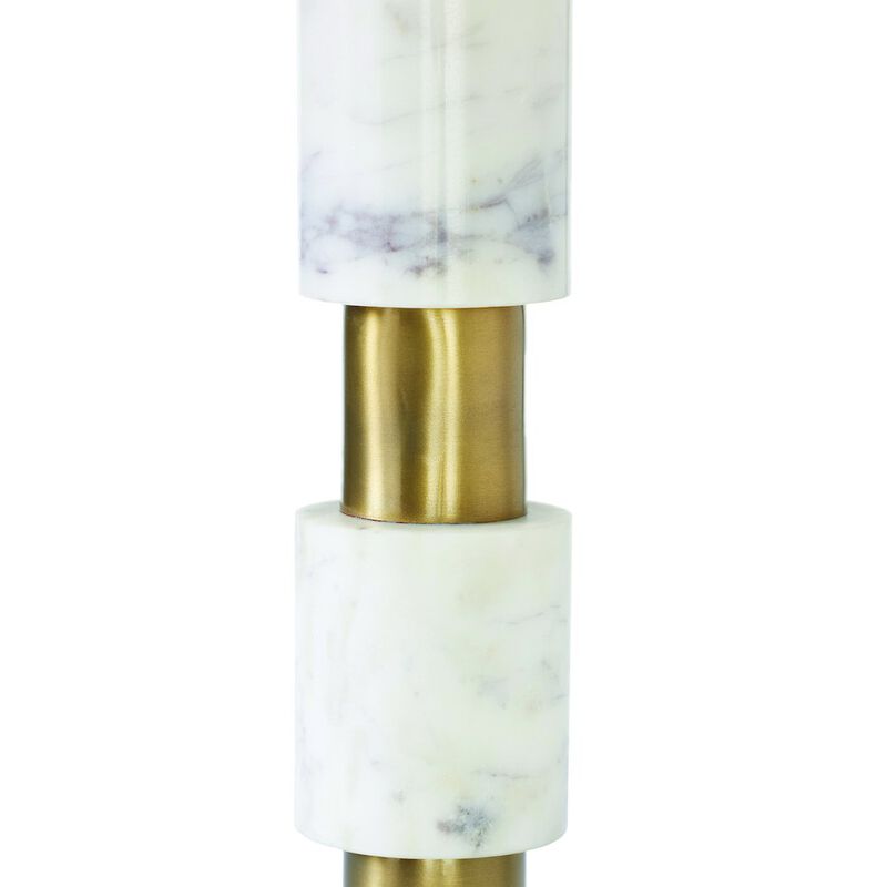 Renwil Pirot 27 Tall Antique Brushed Brass Iron Table Lamp With Tapered Linen Shade