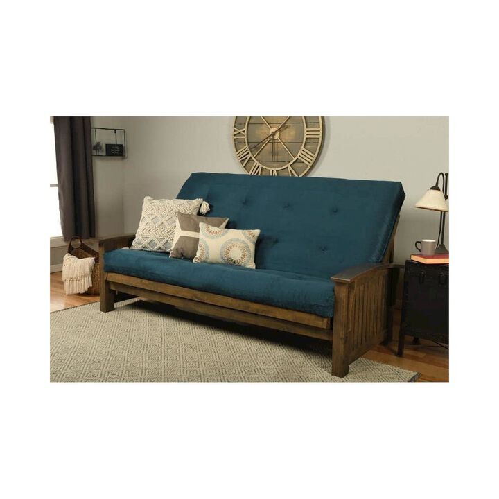 Washington Queen Frame-Rustic Walnut Finish-Suede Navy Mattress
