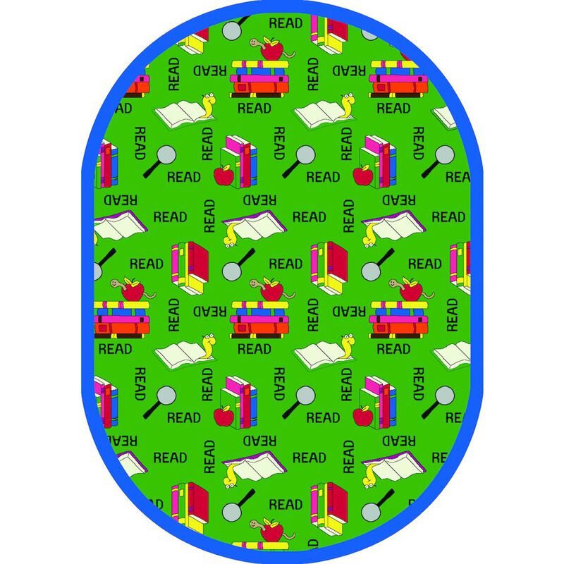 Joy Carpets Kid Essentials Bookworm 10'9 x 13'2 Oval Area Rug in Color Green