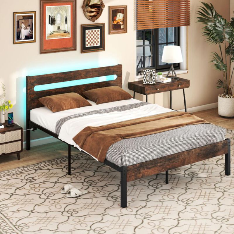 Hivvago Heavy-Duty Metal Slats Support Bed Platform with Charging Station