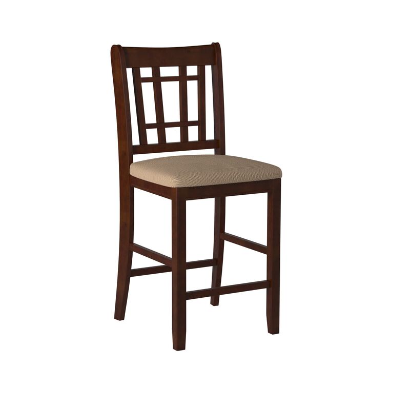 Wooden Counter Height Chair, Dark Brown & Cream, Set of 2