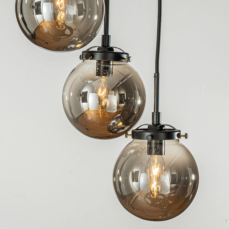 5-Light Matte Black Staircase Modern Chandelier Corner Pendant With Smoke Globe Bubble Glass Accents image number 3
