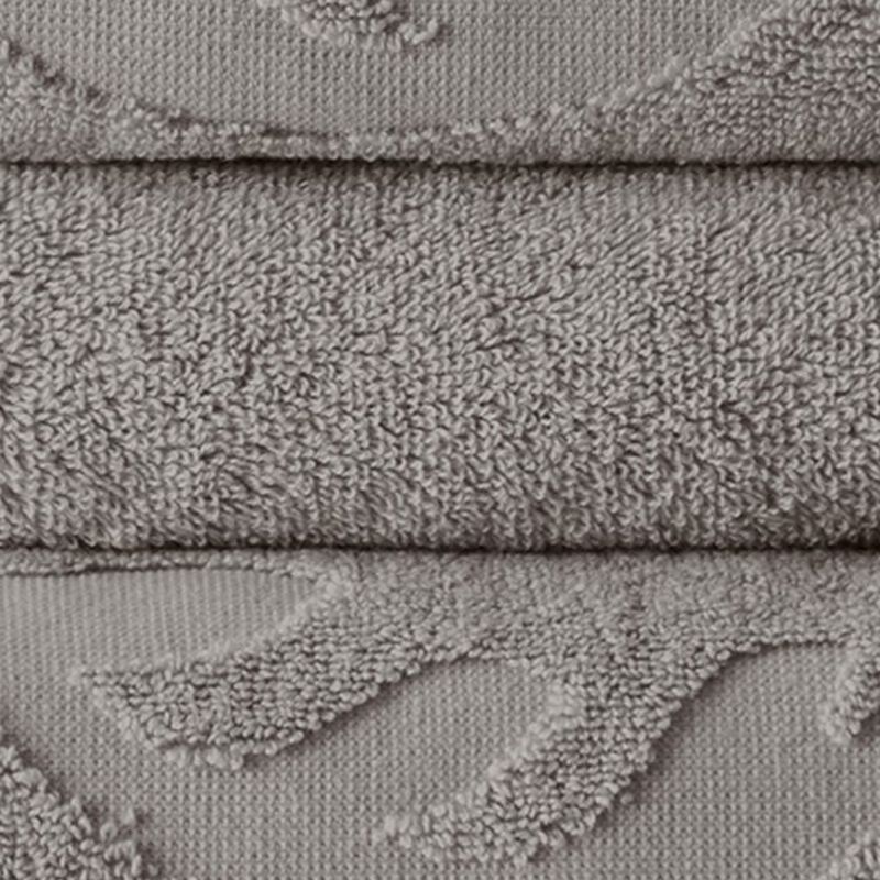 Oya 6 Piece Soft Egyptian Cotton Towel Set, Solid Medallion Pattern, Gray-Benzara