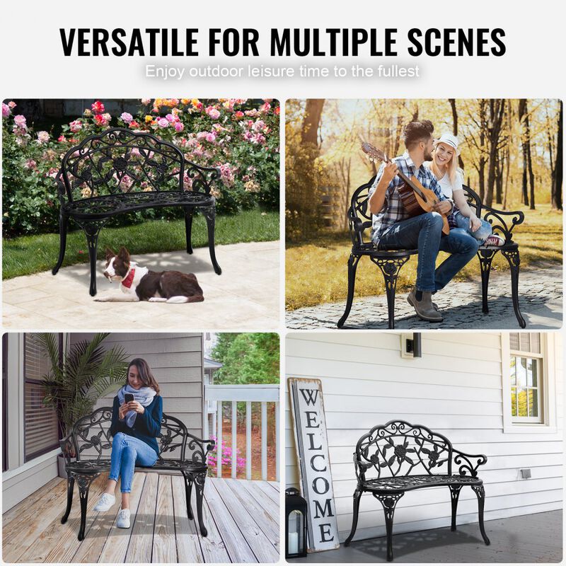 Patio Garden Bench, Metal Outdoor Bench with Backrest & Armrests for Porch Yard image number 2