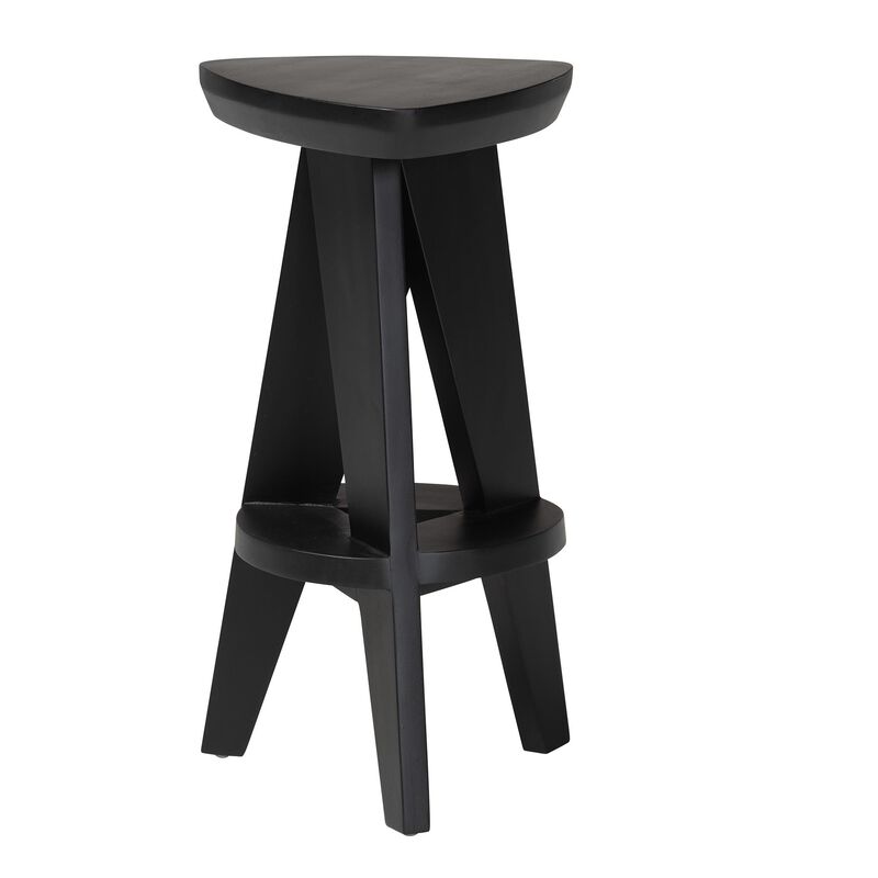 bali & pari Roy Wood Counter Stool - Sculptural Backless Accent Stool with Geometric Base and Integrated Footrest image number 2