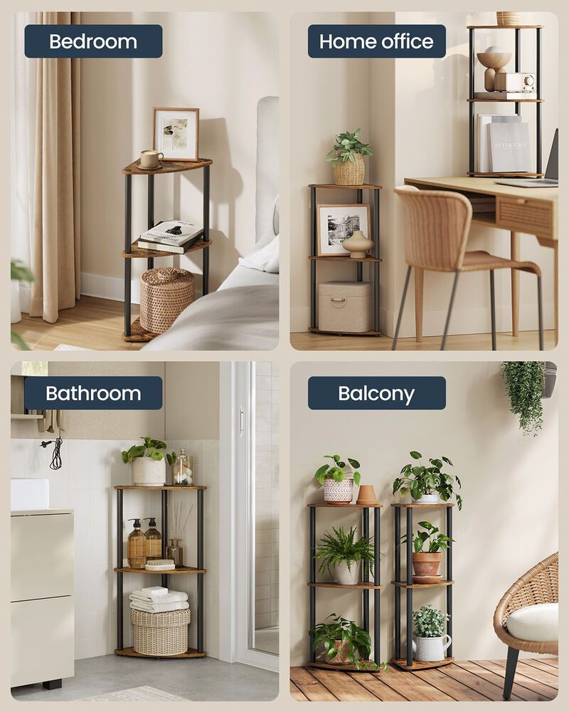 Superfast Toolless Assembly Corner Shelf Stand 3-Tier Rustic Brown