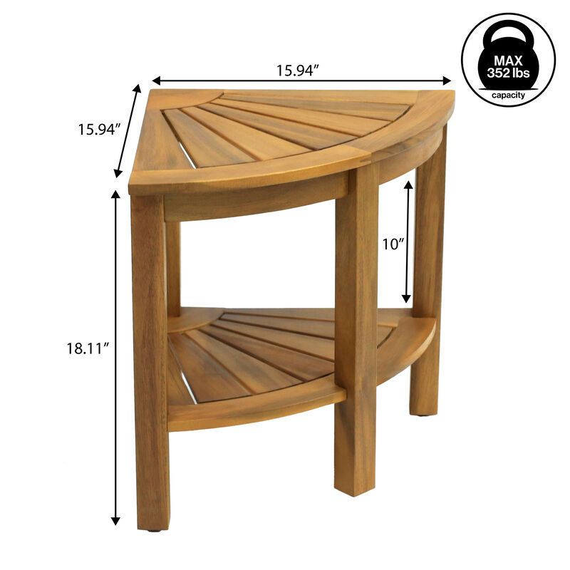 Maris 18" Classic Coastal Solid Acacia Wood Indoor/Outdoor Corner Shower Bench with Shelf image number 4