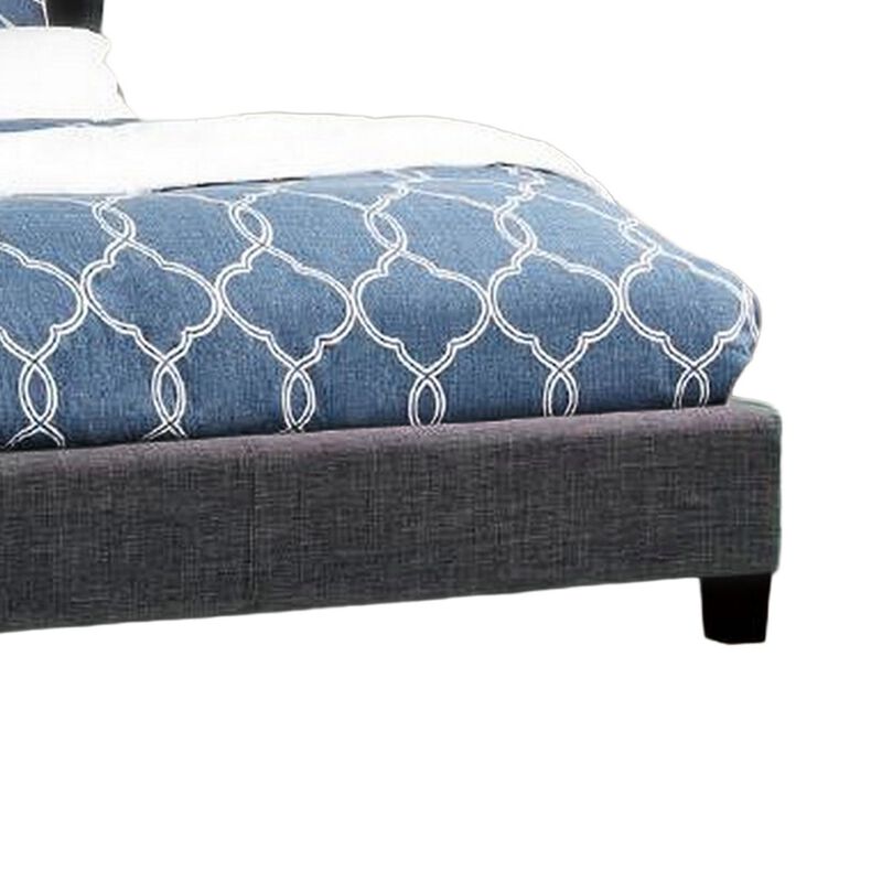 Jimi King Bed, Button Tufted Headboard, Charcoal Gray Polyester Upholstery - Benzara