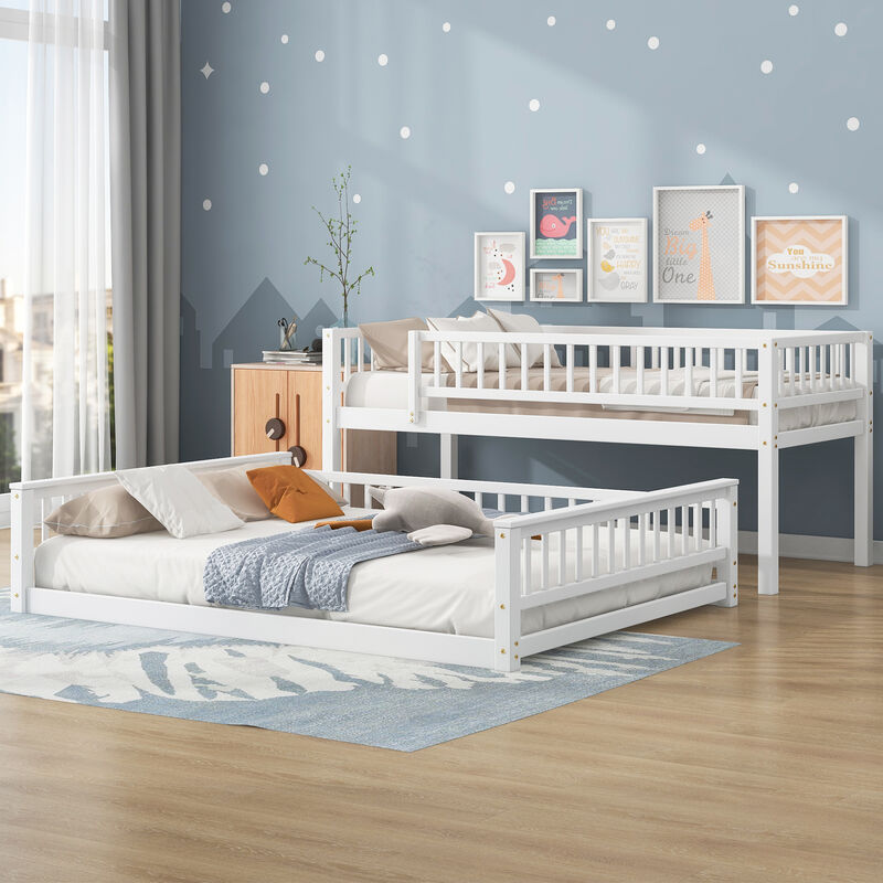 Whisen Twin XL over Queen Bunk Bed with Ladder and Guardrails